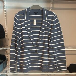 Talbots Blue and White Striped Cardigan Sweater